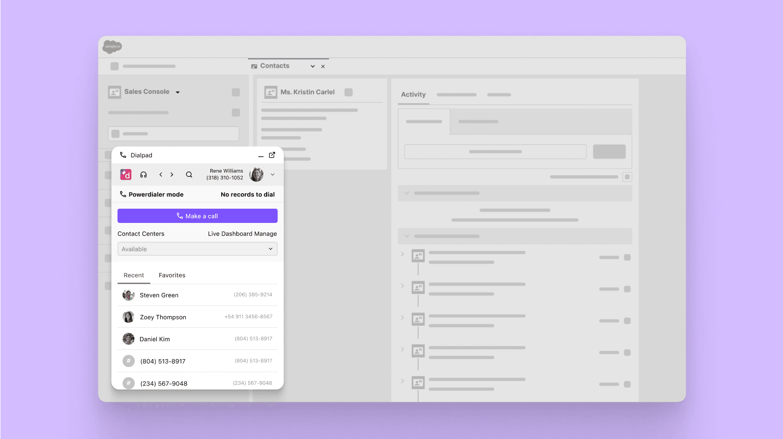Screenshot of Dialpad's Salesforce integration