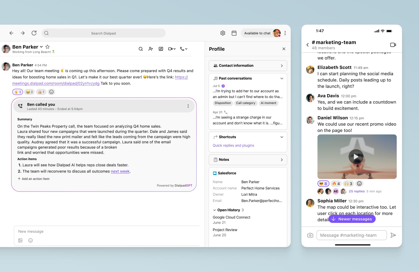 Sending an SMS text message from Dialpad's desktop app.