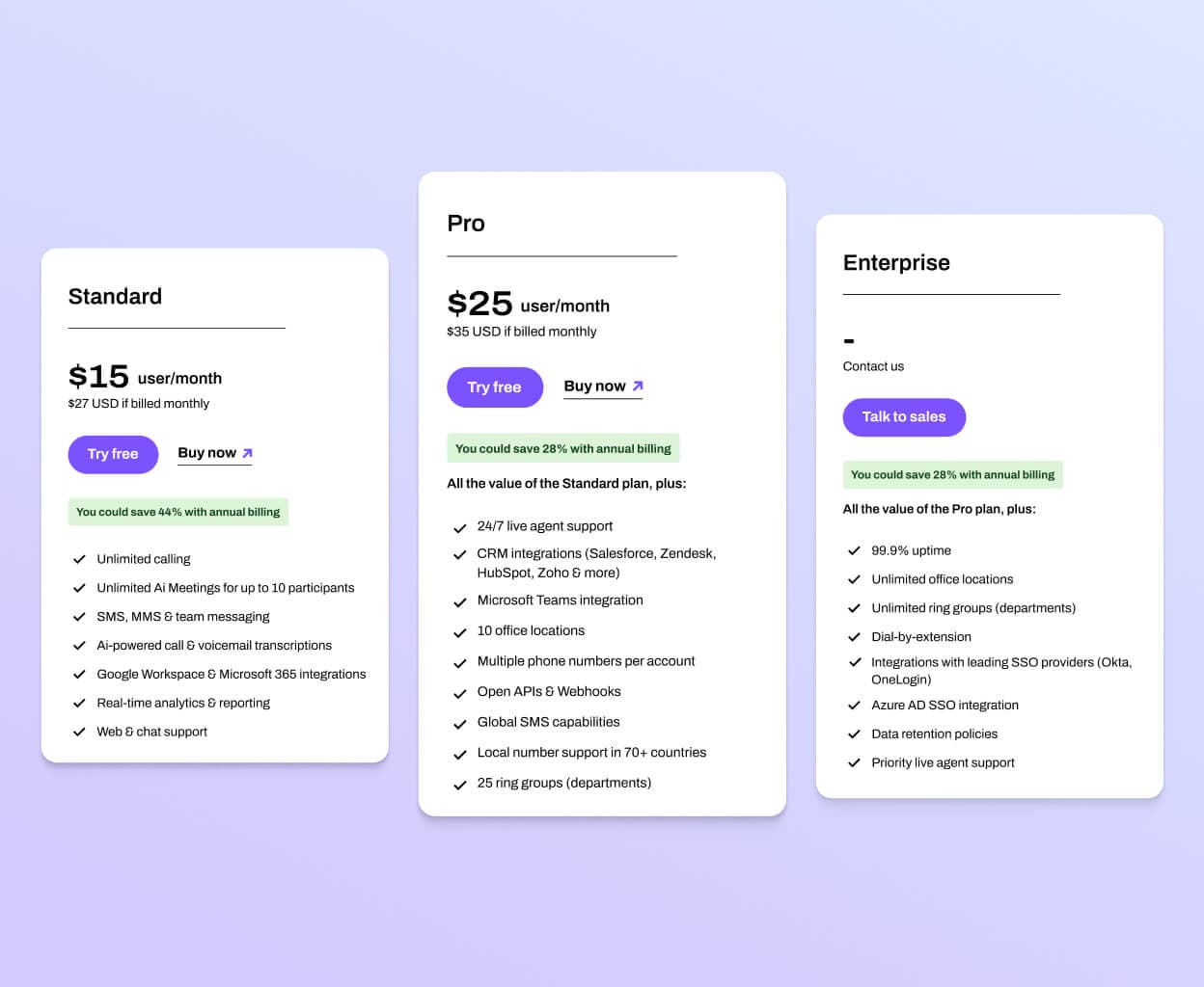 Dialpad Connect's pricing plans