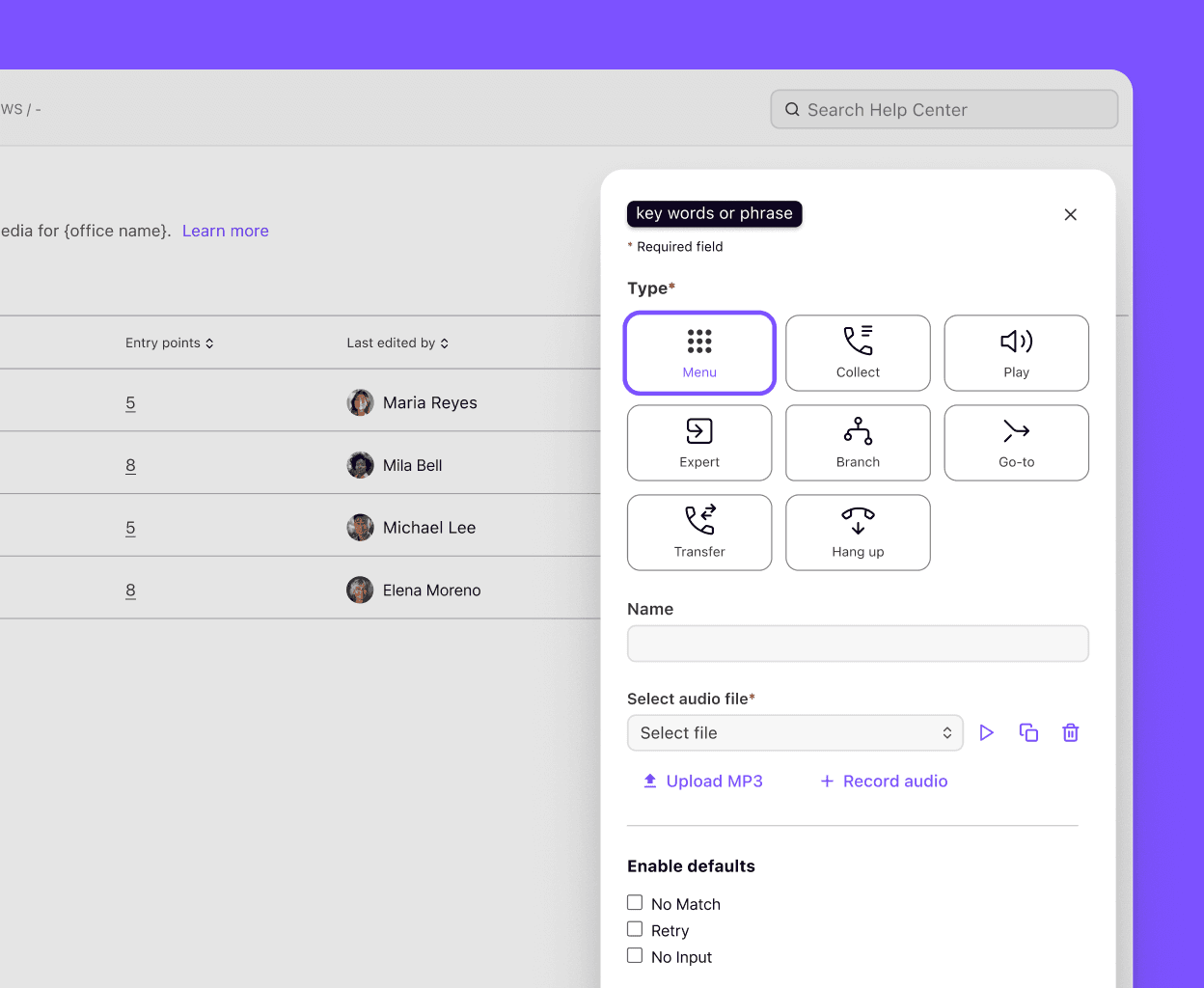 Screenshot of setting up call routing on Dialpad