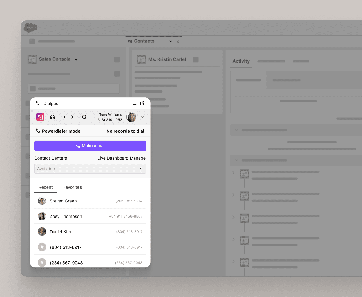 Screenshot of Dialpads integration with Salesforce