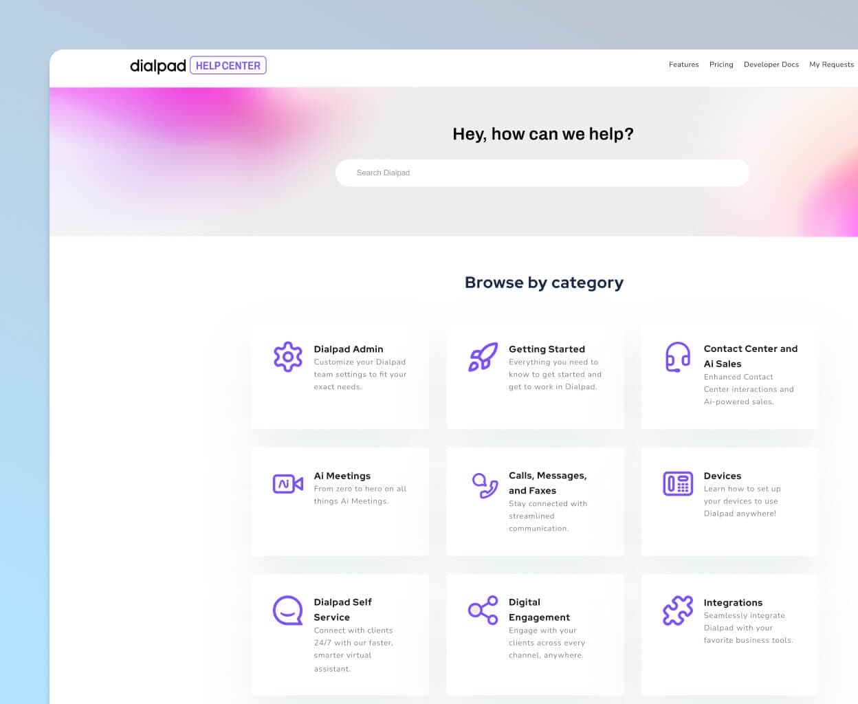 Screenshot of Dialpad's online help center page