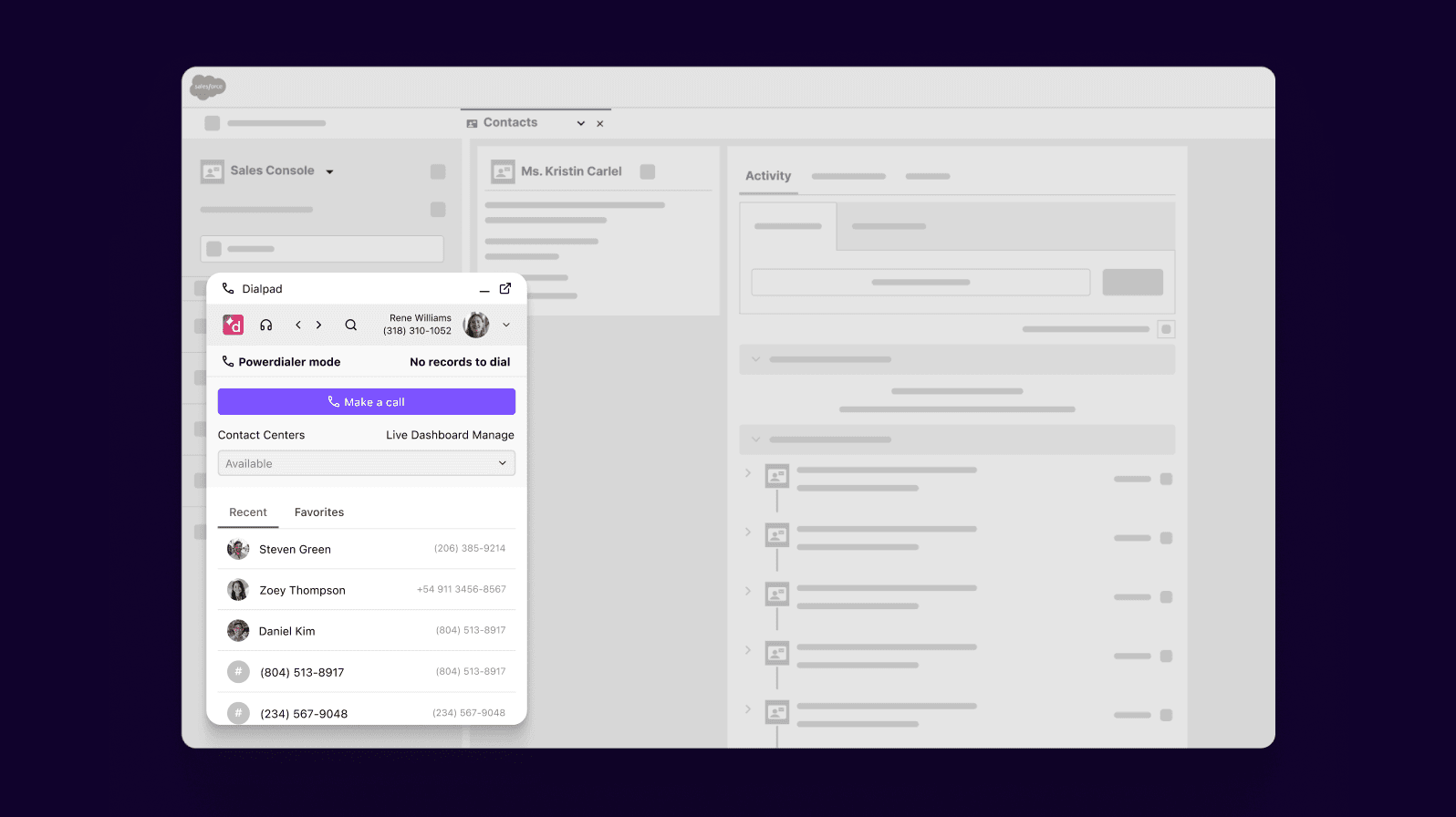 Screenshot of Dialpad's Salesforce integration populating a call's details