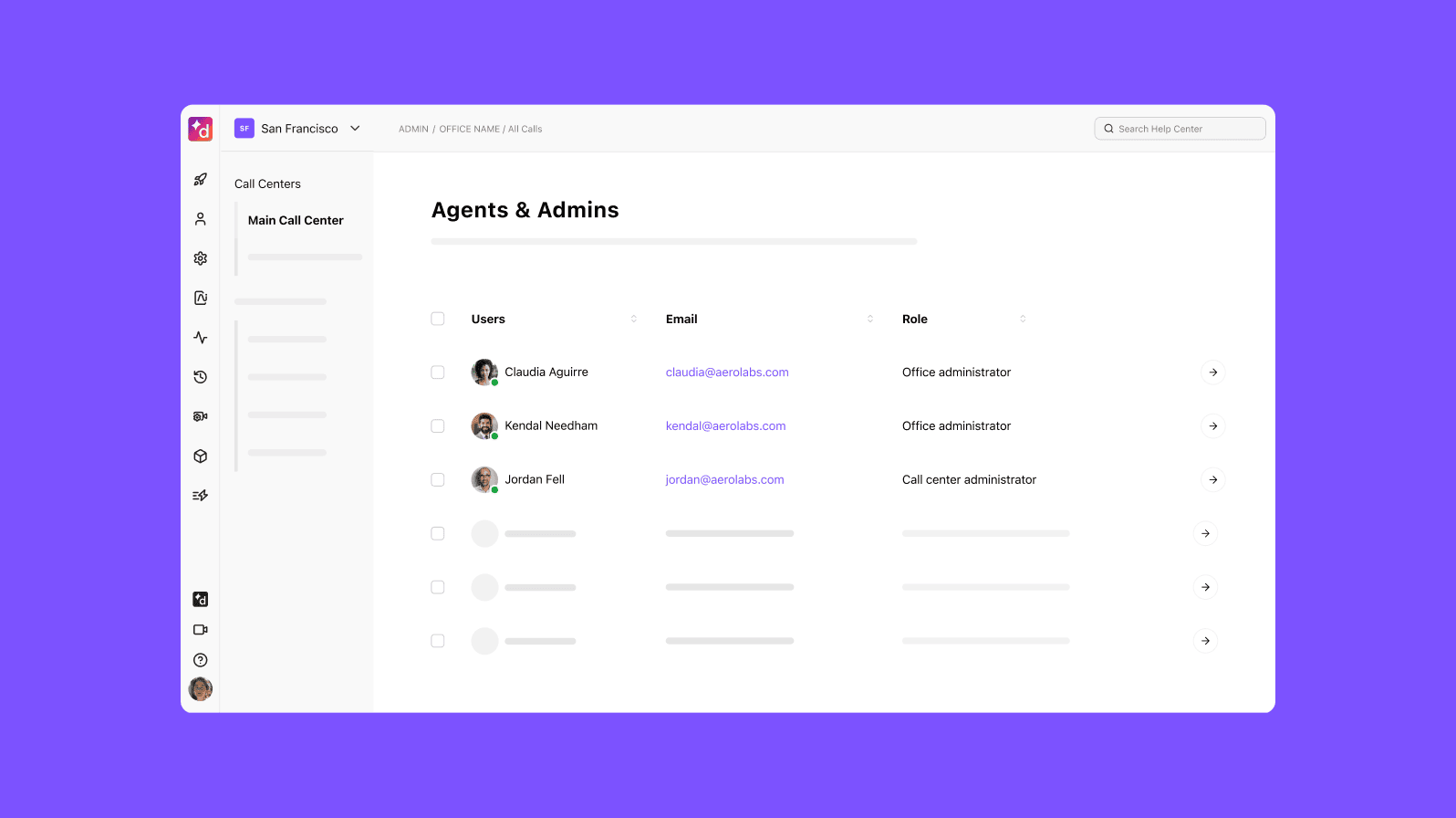 Adding agents to different departments from Dialpad’s contact center platform dashboard