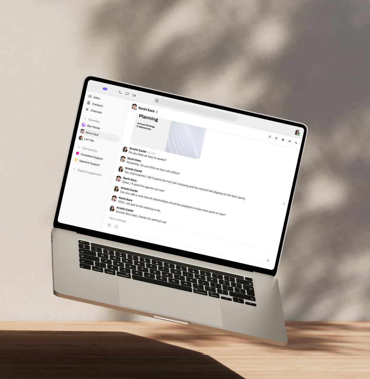 A computer displaying a screenshot of Dialpad's business text messaging features