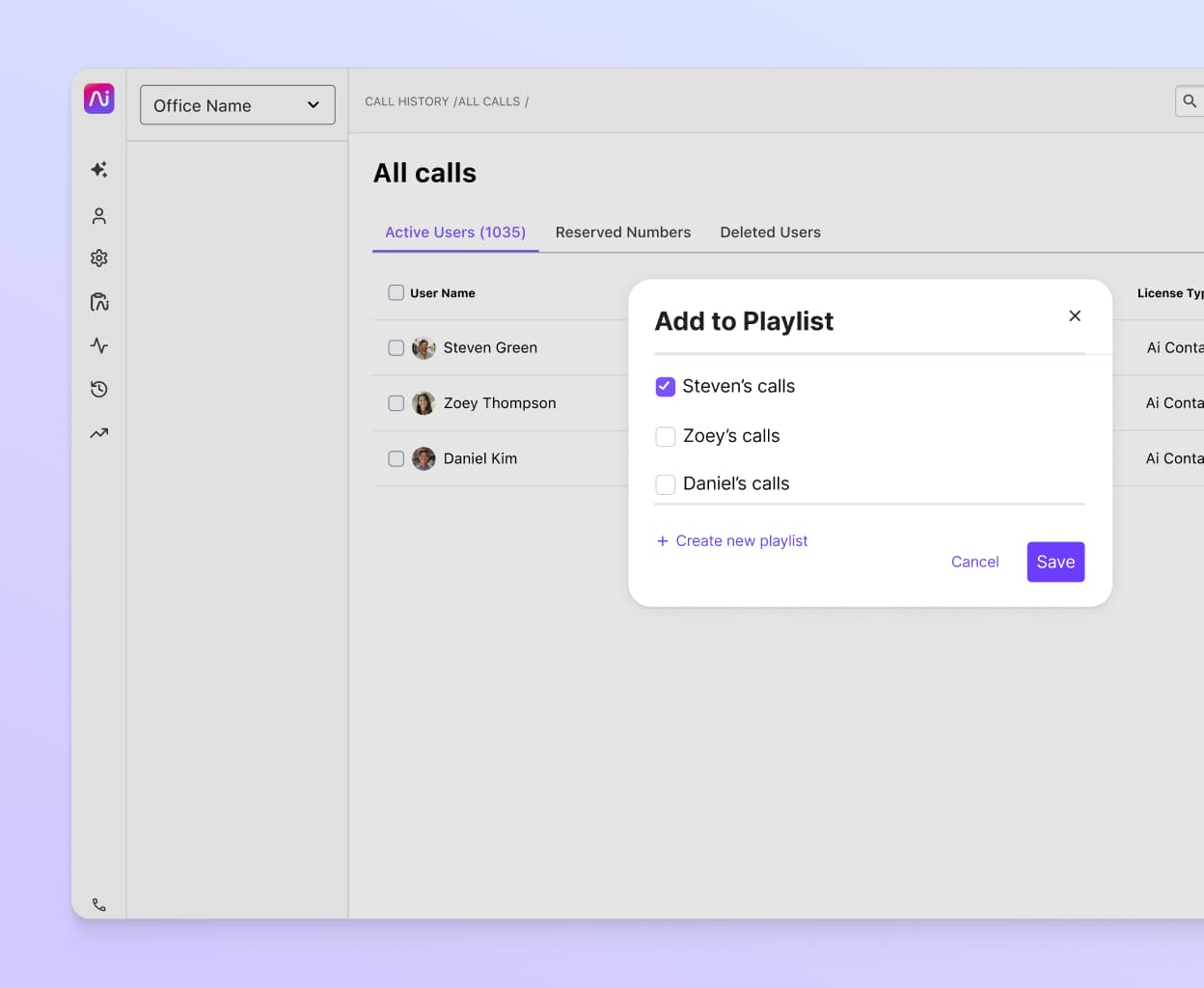 Creating a coaching call playlist in Dialpad