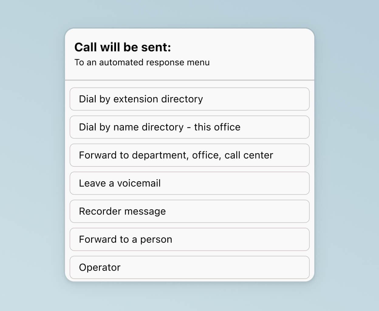 Screenshot of Dialpad's call routing options