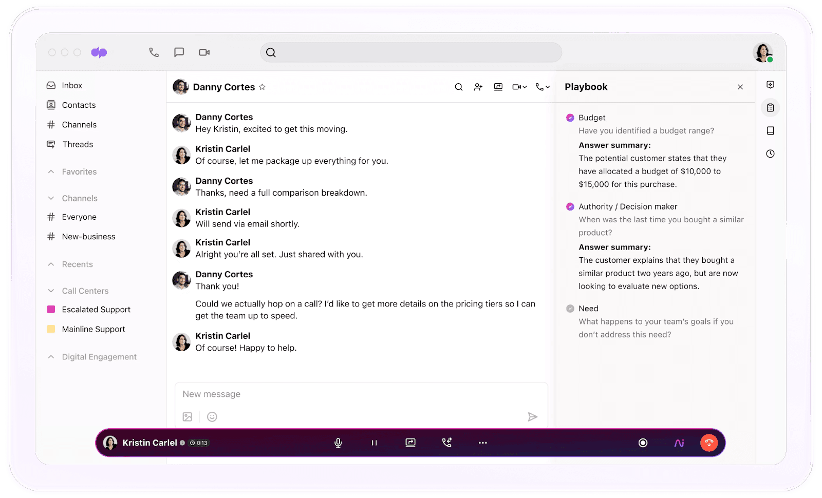 Screenshot of Dialpads Ai Playbooks feature